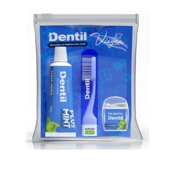 Kit Viagem Dentil Plus Mint Escova Creme e Fio Azul 1 UN