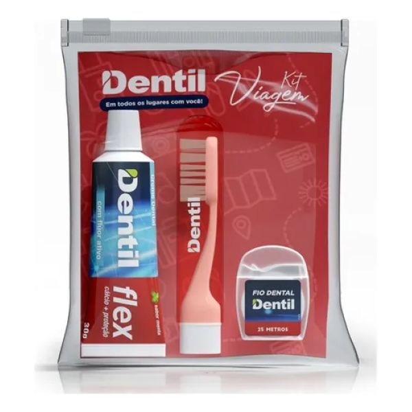 Kit Viagem Dentil Flex Escova Creme e Fio Vermelho 1 UN