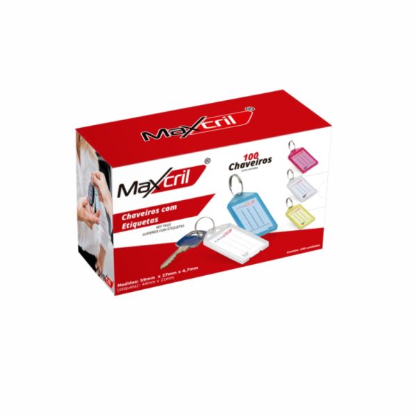 Chaveiros Maxcril Coloridos com Etiqueta Branca 1 CX 100 UN