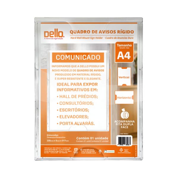 Expositor Quadro Multiuso Rigido A4 Cristal 538 1 UN Dello