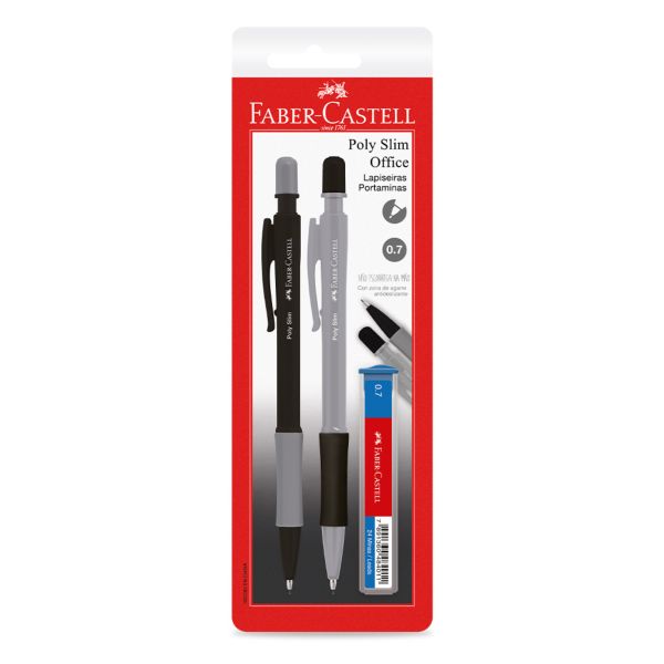 Lapiseira Faber Castell Poly Slim 0,7mm Cinza e Preto +  1 Tubo de Gra