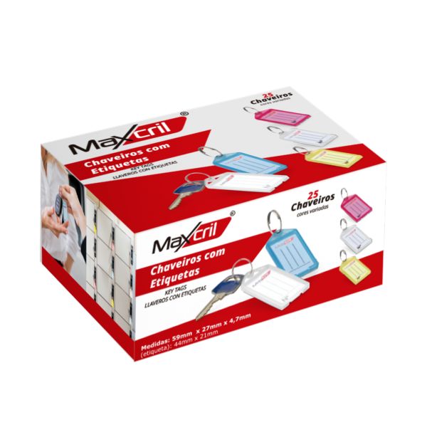 Chaveiros Maxcril com Etiquetas 1 CX 25 UN
