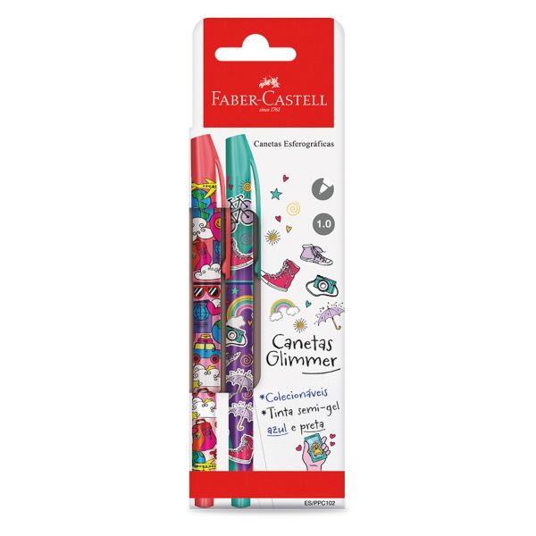 Caneta Esferográfica Faber Castell Glimmer Viagem Tinta Semi Gel 1.0mm