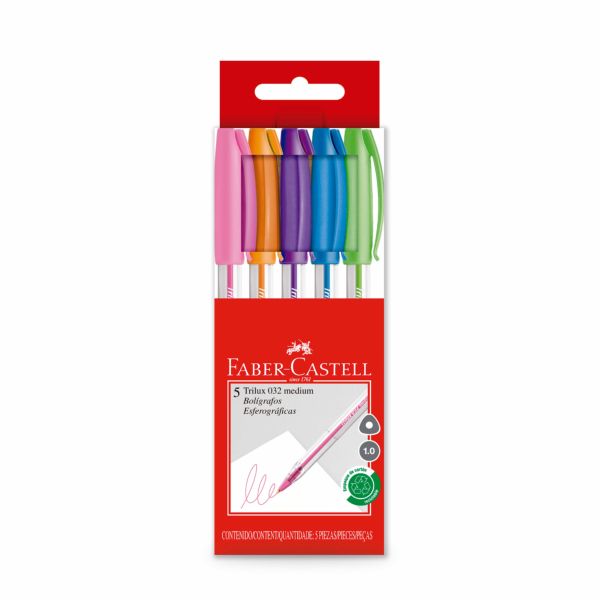 Caneta Esferográfica Faber Castell Trilux Colors 1.0mm 5 UN