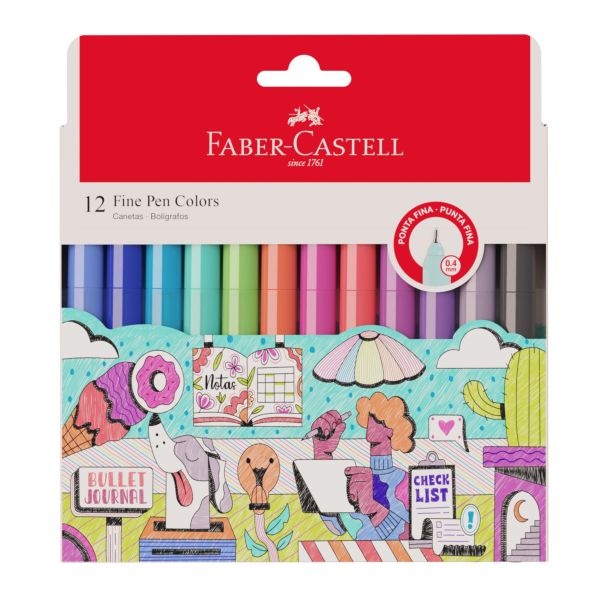 Caneta Hidrográfica Faber Castell Fine Pen 0.4mm Colors 12 UN