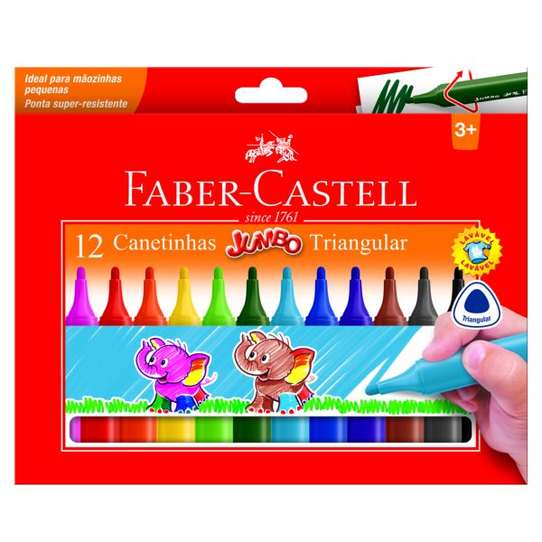 Caneta Hidrográfica Faber Castell Formato Triangular Jumbo 12 Cores