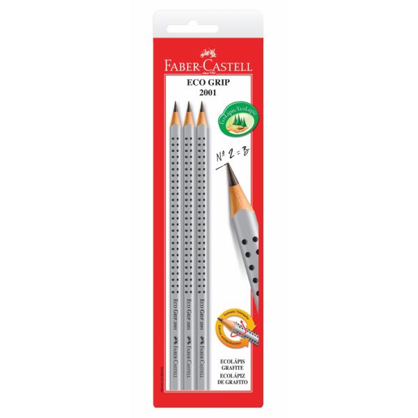 Lápis Faber Castell Preto N° 2 Triangular Corpo Cinza 3 UN
