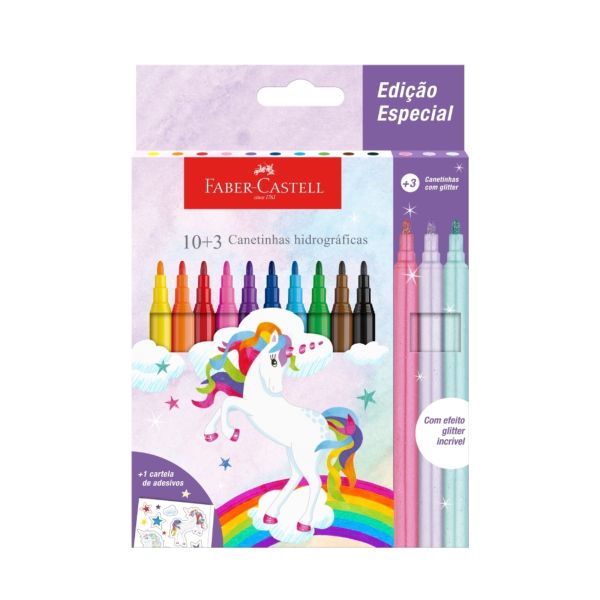 Caneta Hidrográfica Faber Castell Coleção Unicórnio 10 Cores Regulávei