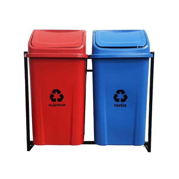 Kit Coleta Seletiva Lar Plásticos com Tampa Basculante 2 Cestos 60L Ca