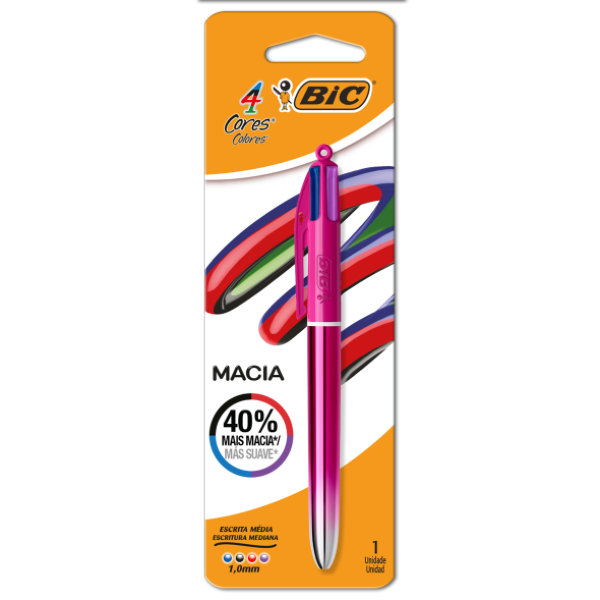 Caneta Esferográfica BIC Retrátil 4 Cores Rosa 1,0mm 1 UN