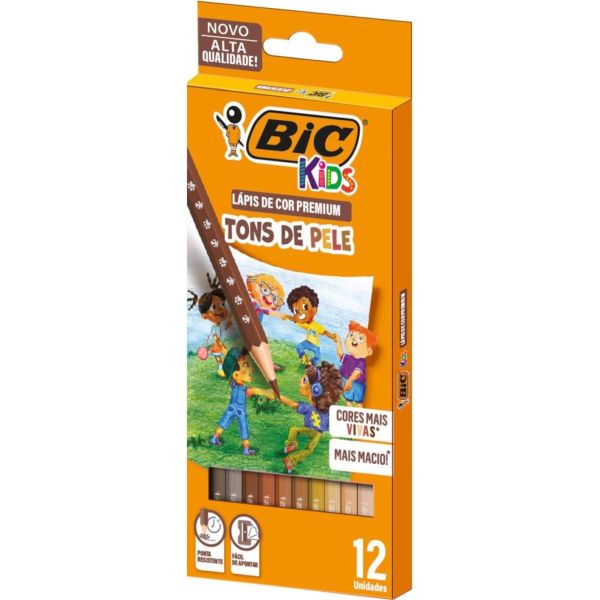 Lápis de Cor BIC 12 Cores Premium Tons de Pele Sextavados CX 1 UN