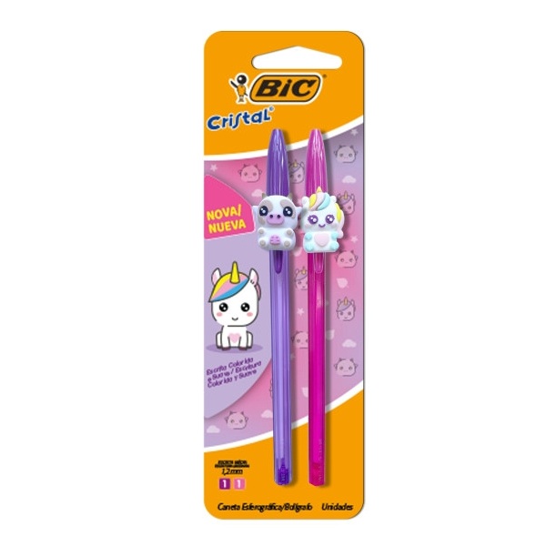 Caneta Esferográfica BIC Cristal Rosa e Roxa Fofa 1.0 com 2 UN