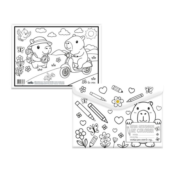 Pasta Envelope com Botão Dello A4 para Colorir Be Capy Estampa Passeio