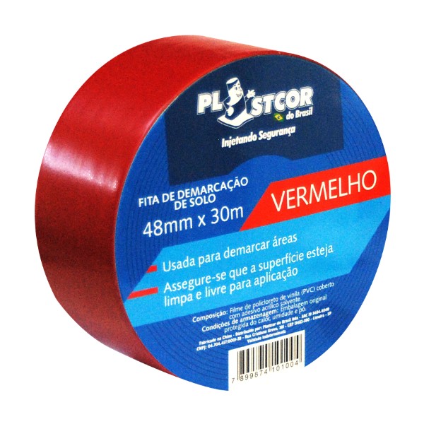 Fita PlastCor para Demarcação de Solo 48mm x 30m Vermelha 1 UN