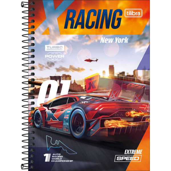 Caderno 1/4 Tilibra Espiral Capa Dura X-Racing A 80 Folhas 1 UN