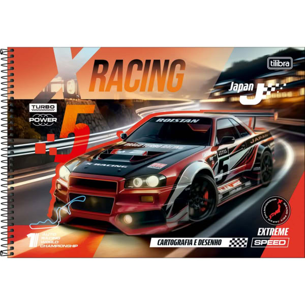Caderno de Cartografia Tilibra Capa Dura X-Racing B 80 Folhas 1 UN