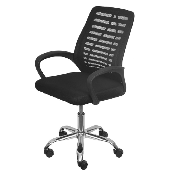 Cadeira Viena OR Desig Baixa Tela Preta Base Rodizio Cromada OR-3324 1