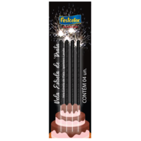 Vela Festcolor Estrela de Prata 30cm PCT C/4 UN