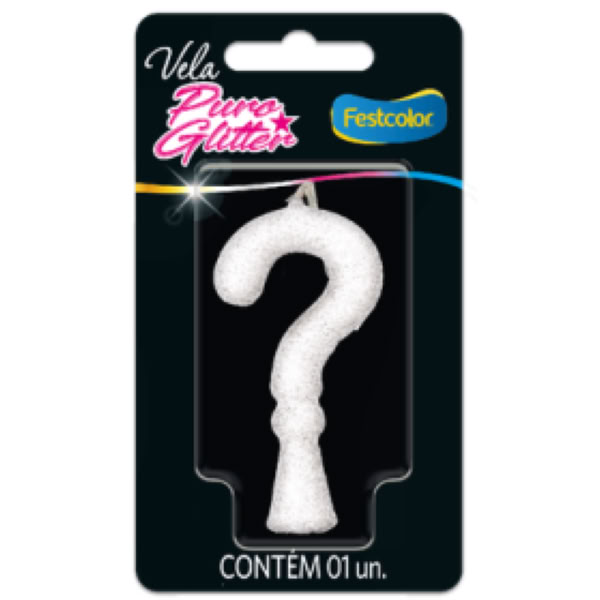 Vela Festcolor Glitter Interrogação Branca 1 UN