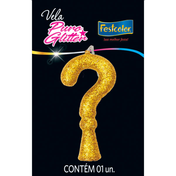 Vela Festcolor Glitter Interrogação Dourada 1 UN