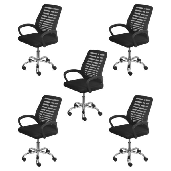 Kit Cadeira Or Design Viena K5-3324 Baixa em Tela Preta Cromada 5 UN