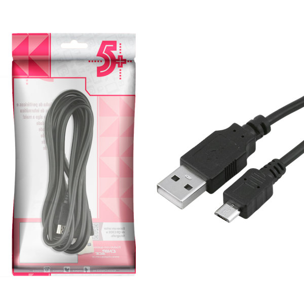 Cabo 5+ USB 20micro USB V8 Preto 018-1409 1 UN