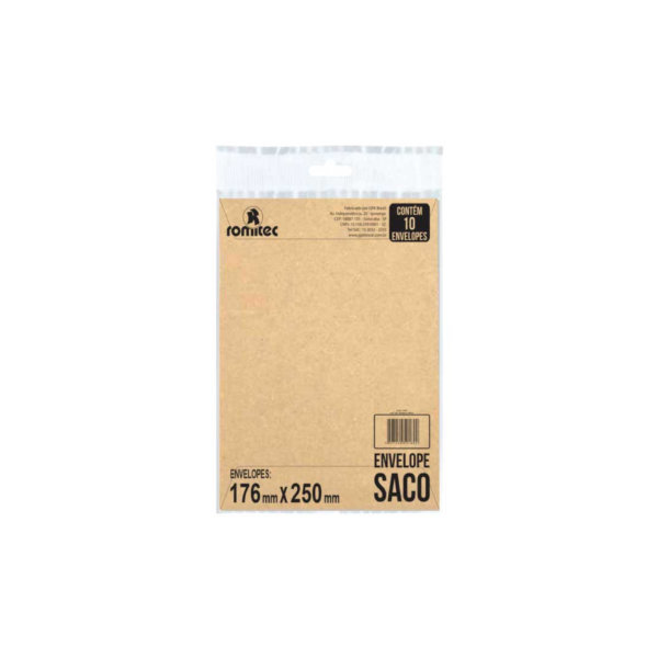 Envelope Saco Kraft Natural 75g 176x250mm 10 UN Romitec