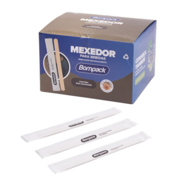 Mexedor de Madeira Bompack 11cm Caixa com 500 Unidades