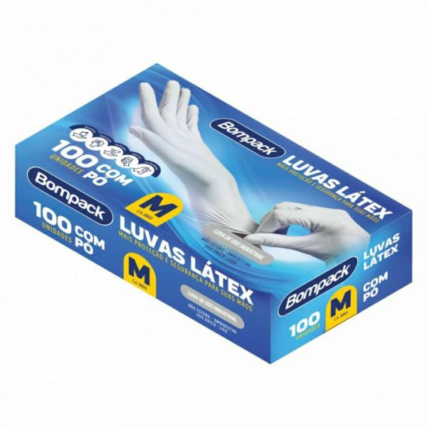 Luva de Latex Bompack para Procedimento com Pó M 100 UN