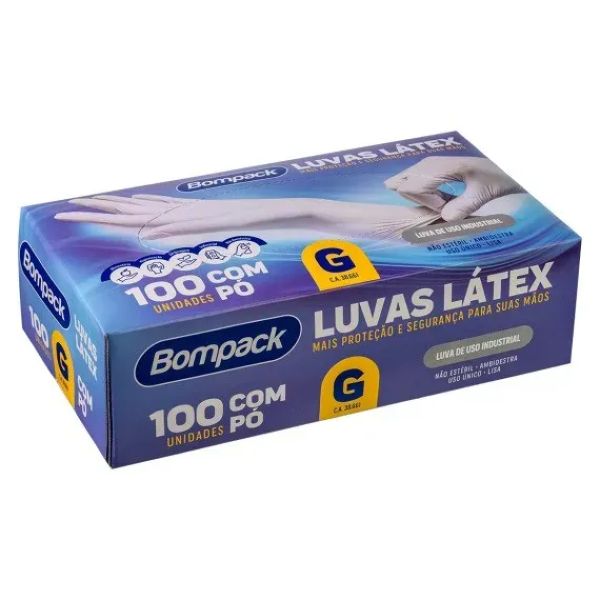 Luva de Latex Bompack para Procedimento com Pó G 100 UN