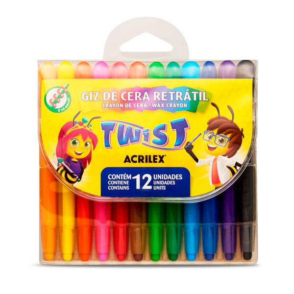 Giz de Cera Acrilex Retrátil Twist 12 Cores