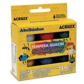 Tinta Guache Acrilex Glitter Abelinhas 15ml 6 Cores