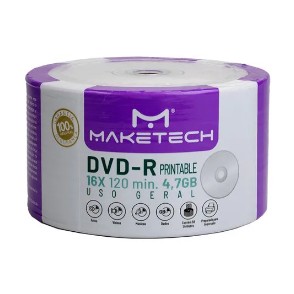 DVD-R Maketech 16x 4.7GB 120 Minutos Printable 50 UN
