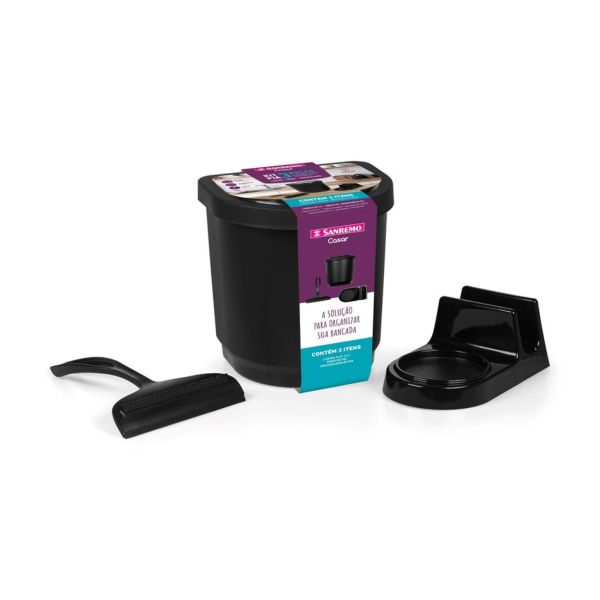 Kit Limpa Pia Sanremo com Lixeira 2,5l Porta Detergente Esponja e Rodi