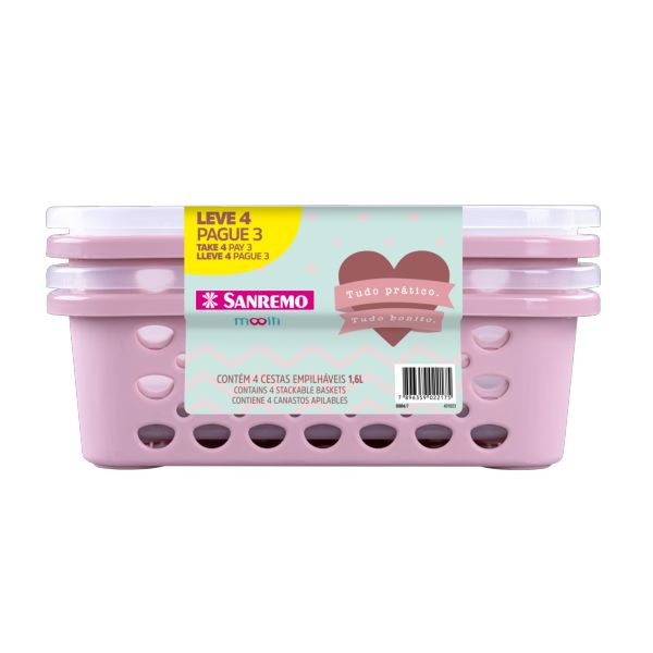 Cesta de Plastico Sanremo Moolti CJ 1,6ml L4P3 19,8X19X8,2CM Rosa 1 UN