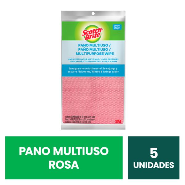 Pano Scotch Brite Multiuso 58x33cm Rosa PCT 5 UN