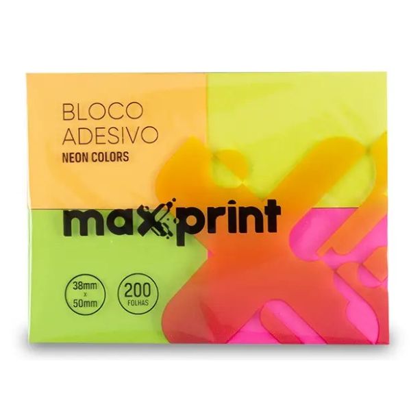 Bloco de Notas Adesivo Maxprint 38x50mm Cores Neon 4 UN 50 FL