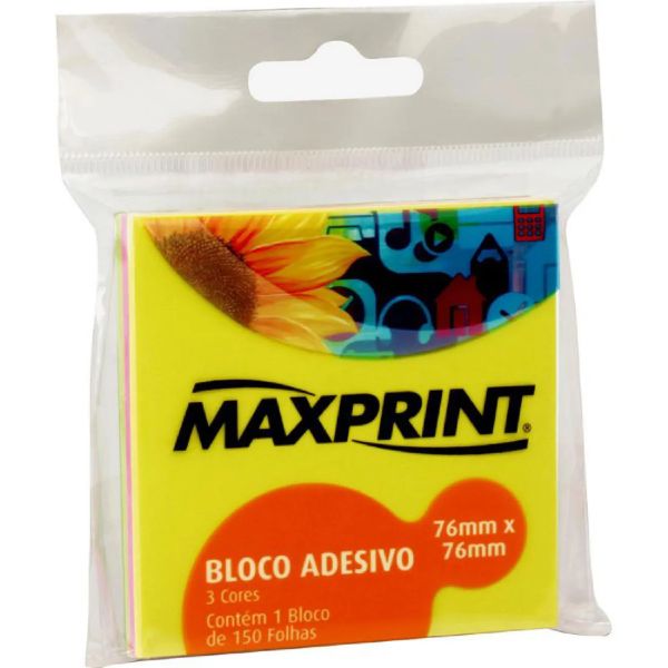 Bloco de Notas Adesivo Maxprint 76x76mm Amarelo Verde e Rosa 150 FL