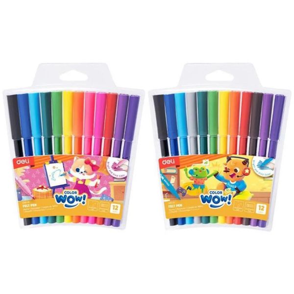 Canetinha Hidrográfica Deli Lavável 1 PCT com 12 Cores