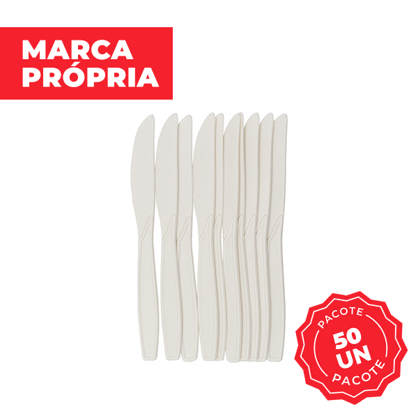 Faca Descartável para Sobremesa Bioplast Pacote com 50 UN Gimba
