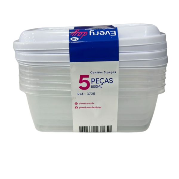 Conjunto de Potes Plásticos MB Retangulares Everyday 800ml 5 Peças