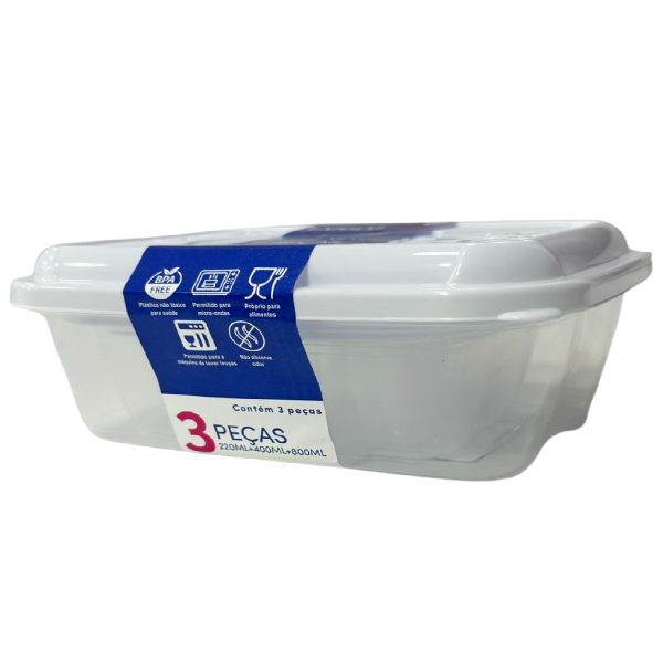 Conjunto de Potes Plásticos MB Retangulares Everyday 3 Peças