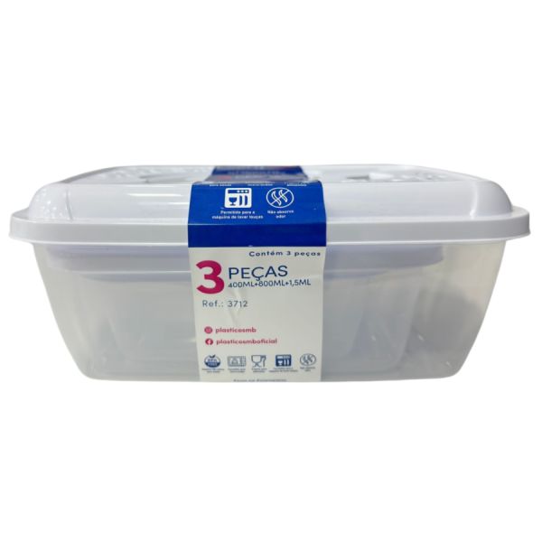 Conjunto de Potes Plásticos MB Retangulares Everyday 3 Peças