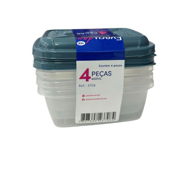 Conjunto de Potes Plásticos MB Retangulares Everyday 400ml 4 Peças