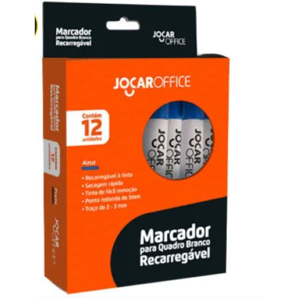 Pincel Marcador Permanente Jocar Ponta Chanfrada Azul CX 12 UN