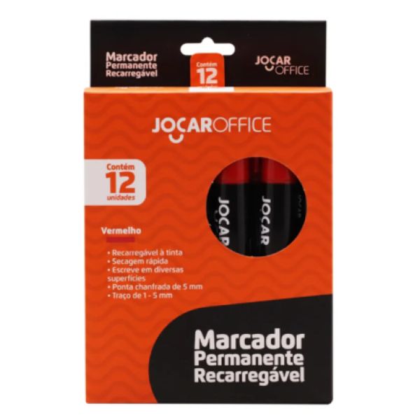 Pincel Marcador Permanente Jocar Ponta Chanfrada Vermelho 1 UN
