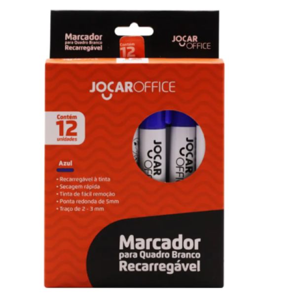 Pincel Marcador Jocar para Quadro Branco Recarregável Azul 5mm CX 12 U