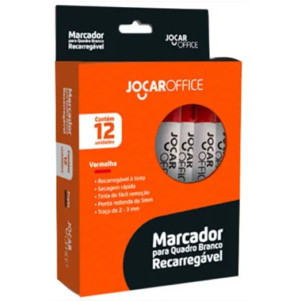 Pincel Marcador Jocar para Quadro Branco Recarregável Vermelho 5mm CX