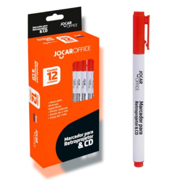 Pincel Marcador Jocar para Retroprojetor CD DVD Vermelho 2,0mm CX 12 U