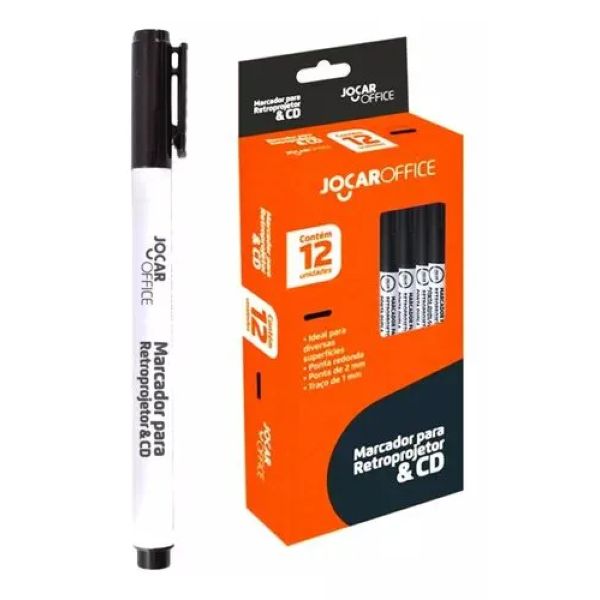 Pincel Marcador Jocar para Retroprojetor CD DVD Preto 2,0mm CX 12 UN
